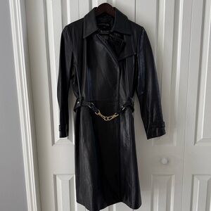 Black LeatherTrench Coat with Custom Belt